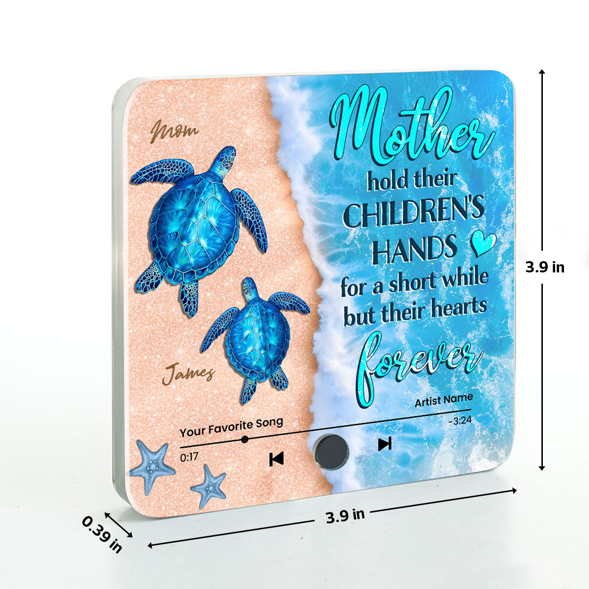Mothers Hold Their Children's Hands Sea Turtle Personalized Music Fridge Magnet, Perfect 2025 Gift For Mom For Grandma
