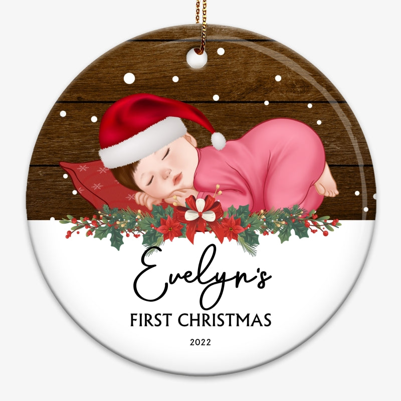 Baby Snow First Christmas Personalized Circle Ornament