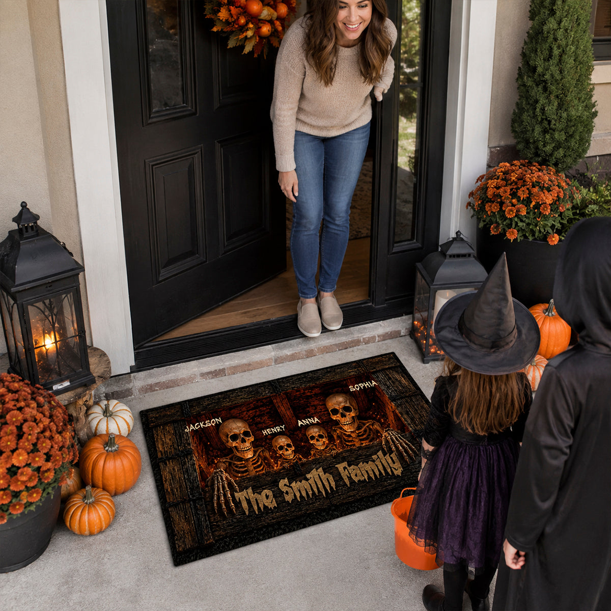 Halloween Skeleton Family Welcome - Personalized Doormat - Halloween Decor Gift, Gift For Family