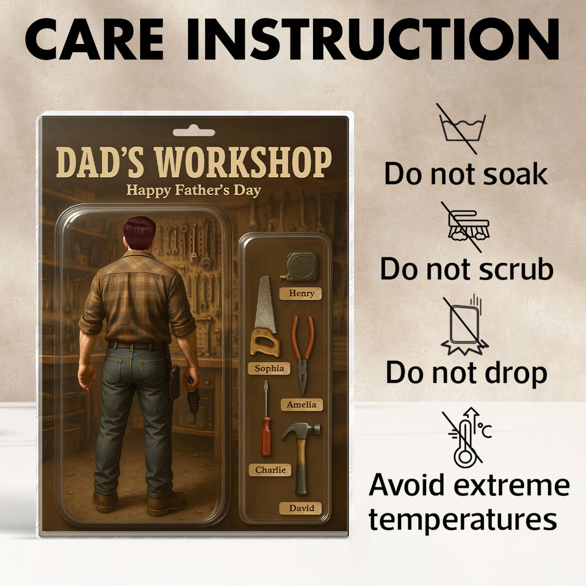 Dad's Workshop With Kids' Names Grandpa's Workshop Custom Figure Personalized Acrylic Block Plaque, Unique Father's Day Gift For Him, For Dad, For Grandpa