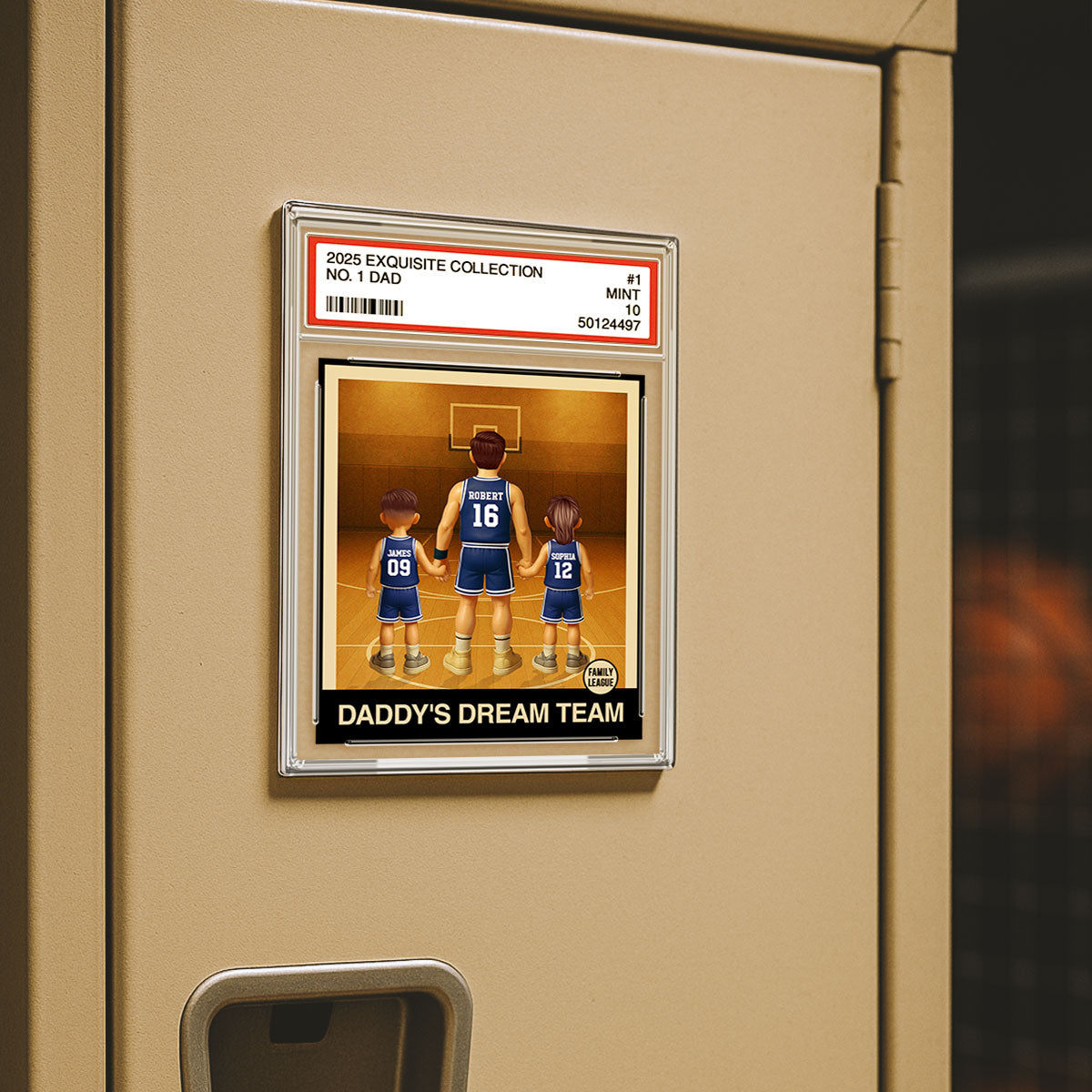 Basketball No. 1 Dad Man & Kids Trading Card Style Personalized Acrylic Fridge Magnet