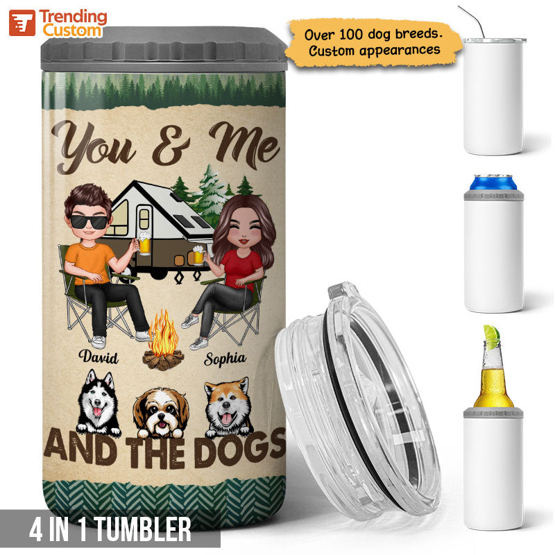 Doll Couple Camping With Dogs Personalized 4 In 1 Can Cooler