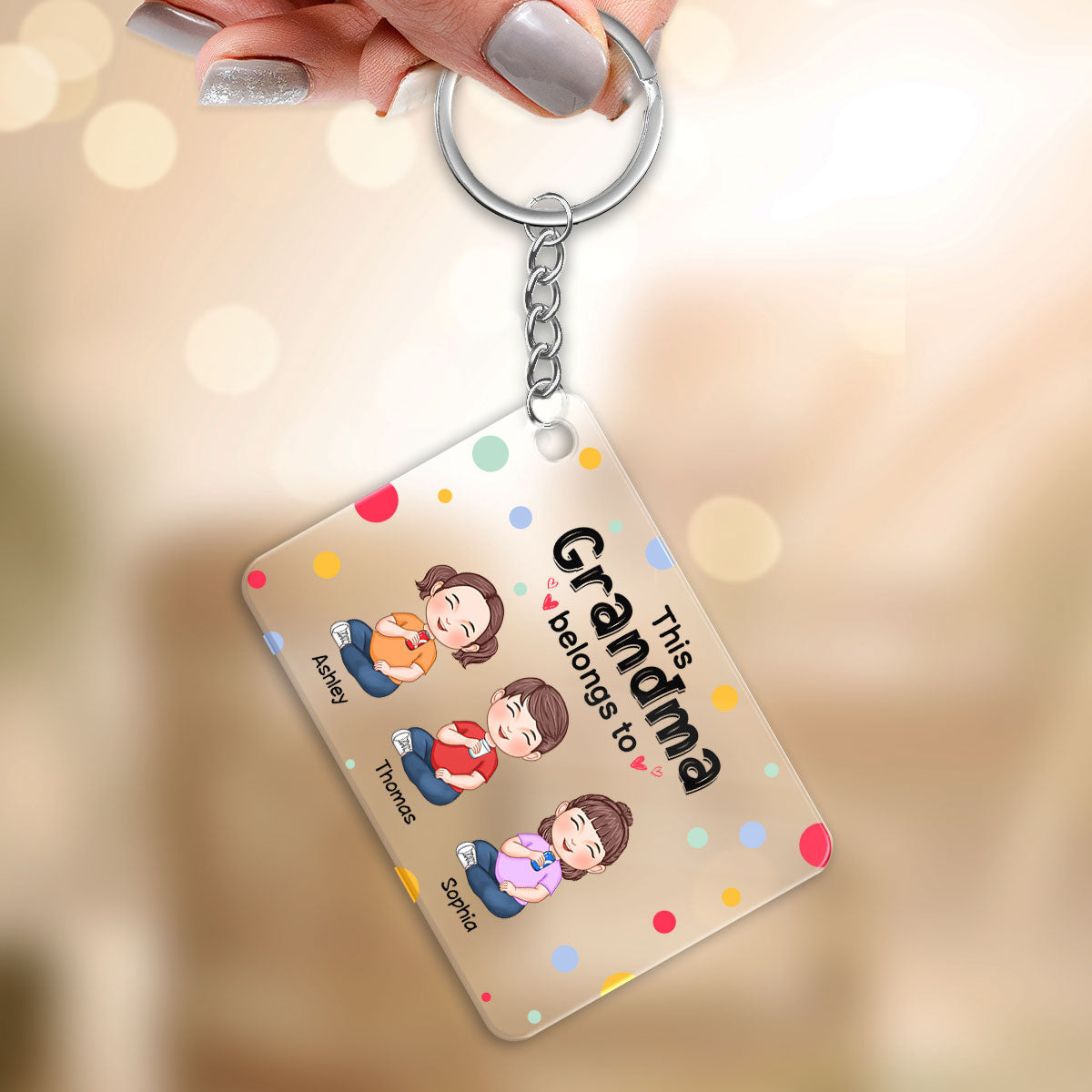 This Grandma Mom Dad Grandpa Belongs To Cute Sitting Doll Kids Personalized Acrylic Keychain