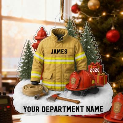 3D Effect Firefighter Uniform - Personalized Acrylic Ornament - Christmas Gift For Firefighters, Fire Department