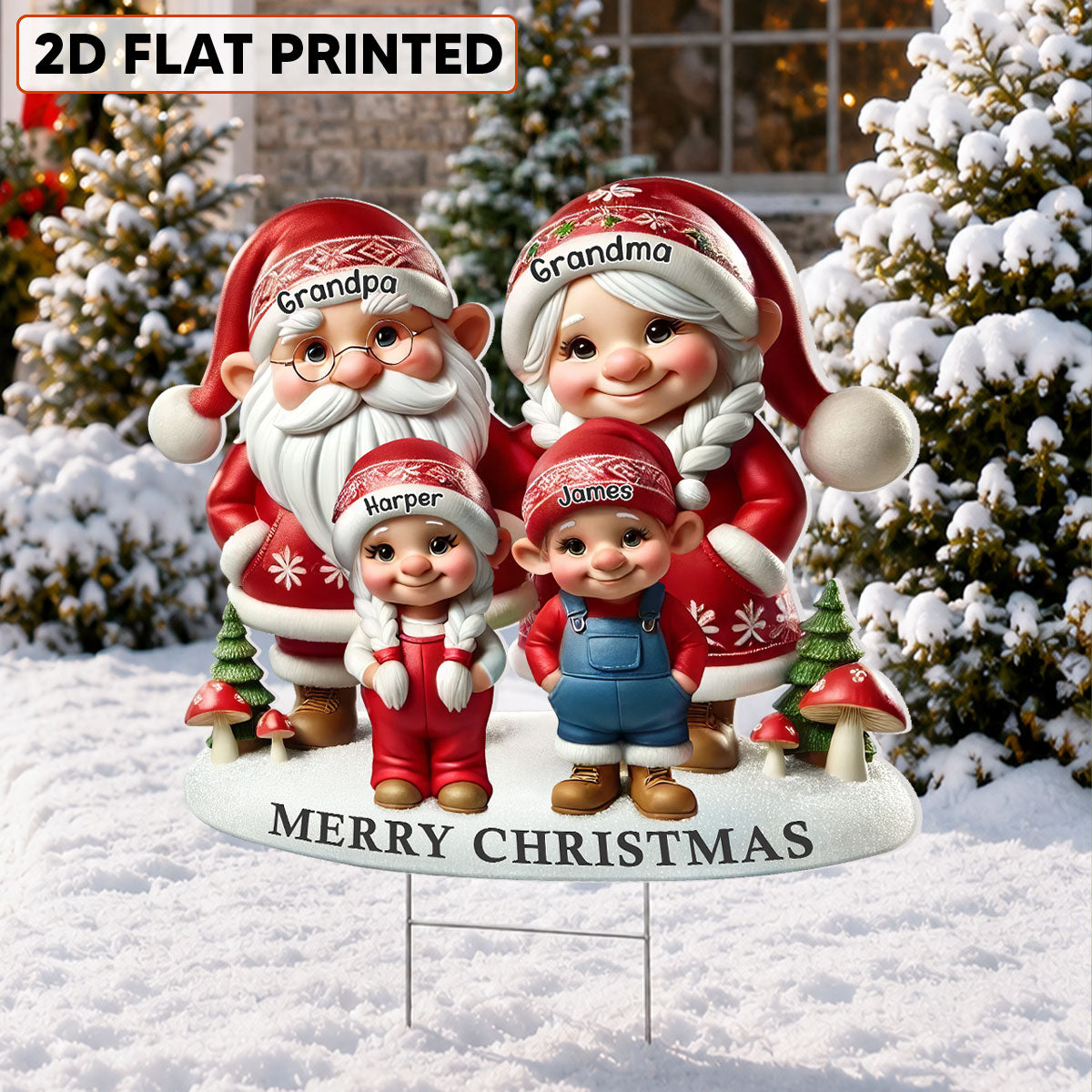 Christmas Gnome Grandpa Grandma Grandparents Grandkids - Personalized Yard Sign - Christmas Decor For Grandparents
