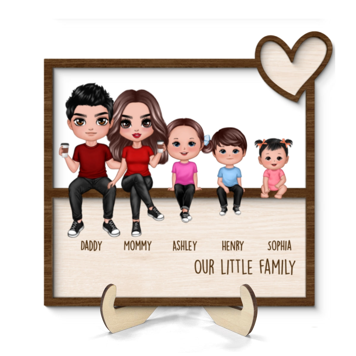 Family Sitting Together Home Decor Housewarming Gift Personalized 2-Layer Wooden Plaque