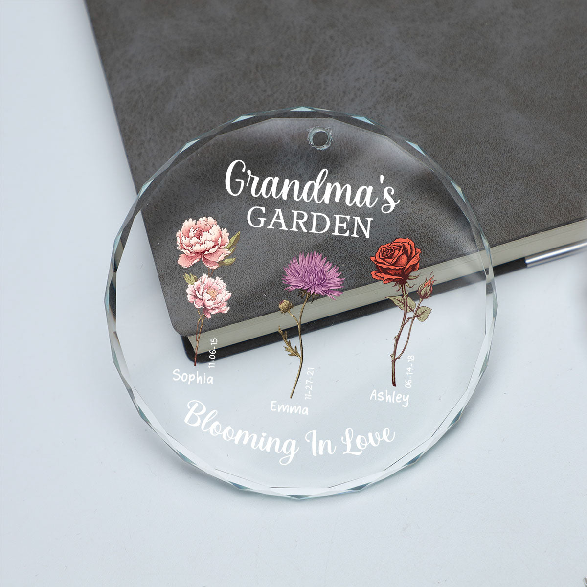 Grandma's Garden Blooming In Love Personalized Glass Ornament, Christmas Gift For Grandma Granddaughter Grandson