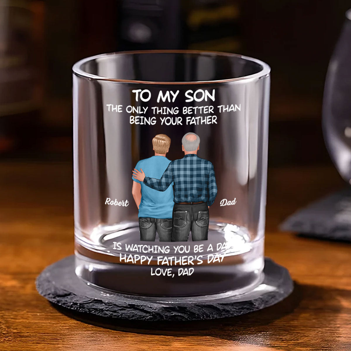 To My Son From Mom Dad Happy Father's Day Personalized Whiskey Glass| Heartfelt Father's Day Gift For Son