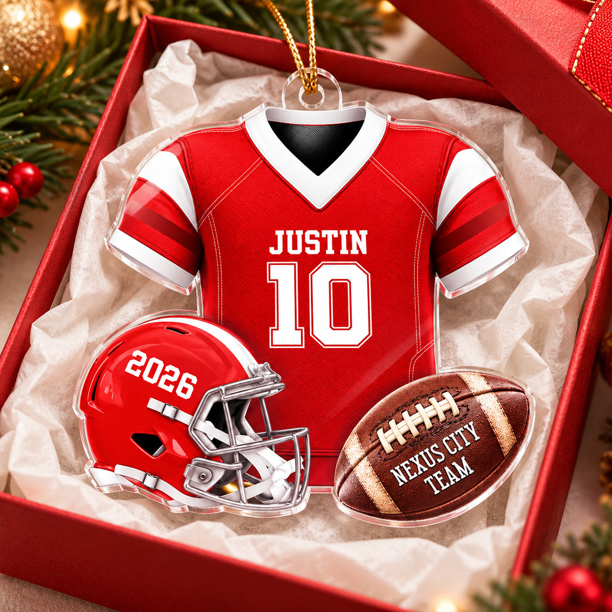 Custom Football Jersey - Personalized Acrylic Ornament - Christmas Gift for Son, Grandson, Boyfriend