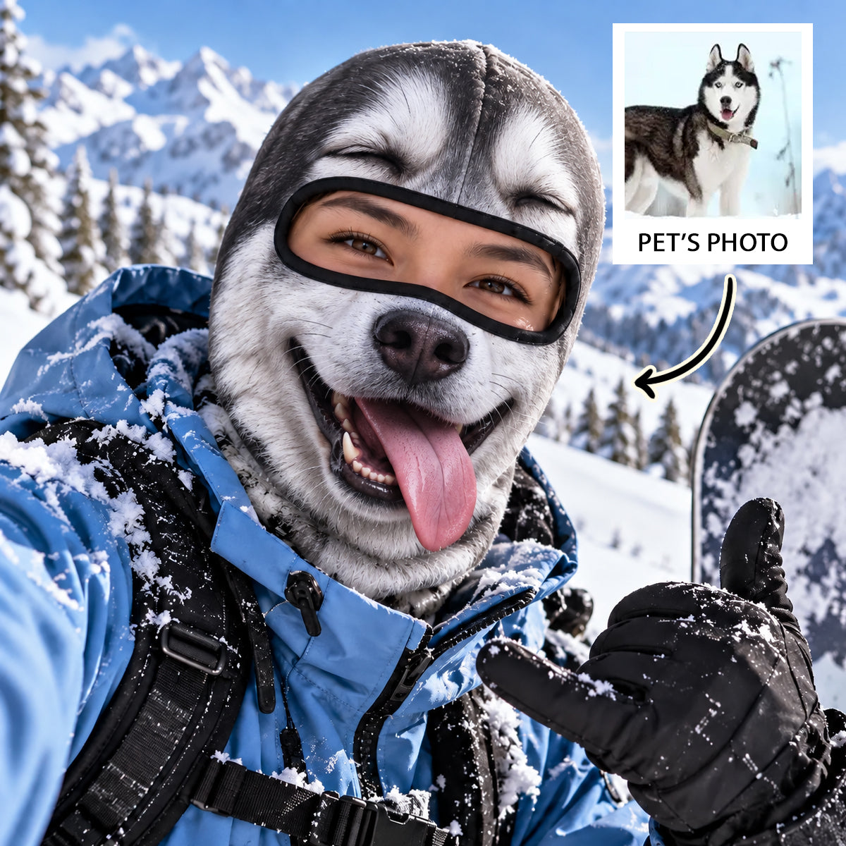 Custom Dog Cat Funny Realistic Photo - Personalized Balaclava Mask - Hilarious Winter Gift for Skiers, Funny Christmas Gift for Husband, Wife, Coworkers, Family