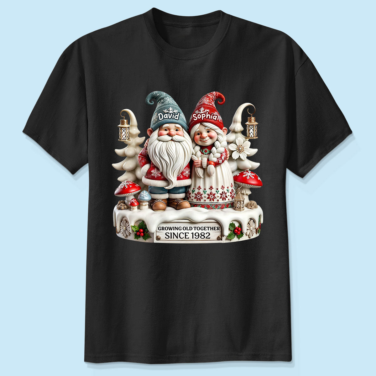 3D Effect Gnome Couple Together Christmas Personalized Shirt, Heartfelt Gift For Couple, For Him, For Her, Husband, Wife