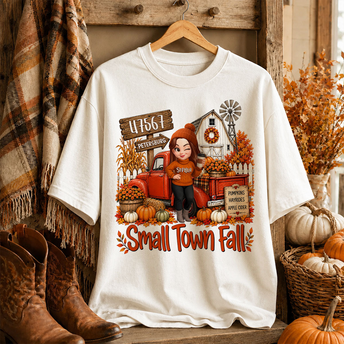 Small Town Fall Pumpkin Hayrides - Personalized Shirt - Custom Pumpkin Farm Trendy Fall Tee