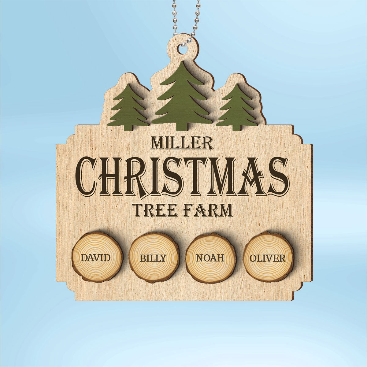 Christmas Tree Farm Family Wood Slice Personalized 2-Layer Wooden Ornament