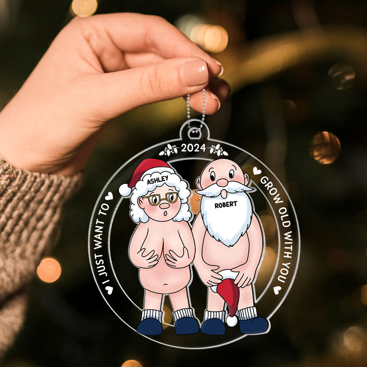 Funny Old Couple Personalized Circle Acrylic Ornament Christmas Gift for Him for Her