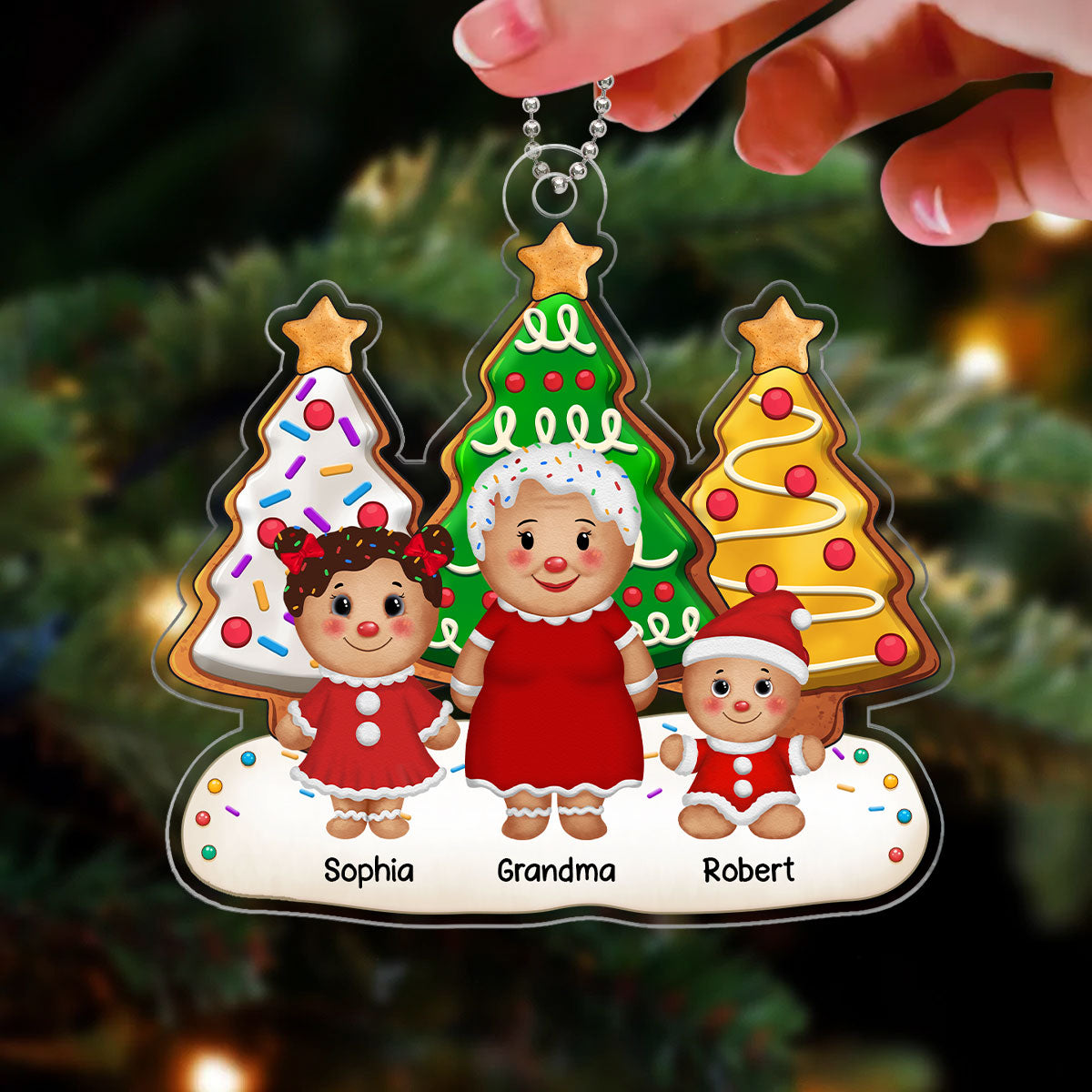 Gingerbread Grandma Grandkids Christmas Tree Gift For Grandma Grandson Granddaughter Personalized Acrylic Ornament
