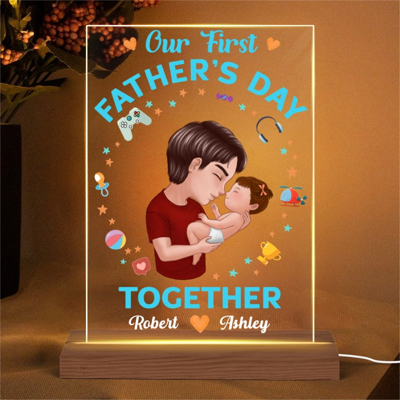 Our First Father‘s Day Doll Dad Holding Baby Personalized Rectangle Acrylic Plaque LED Night Light