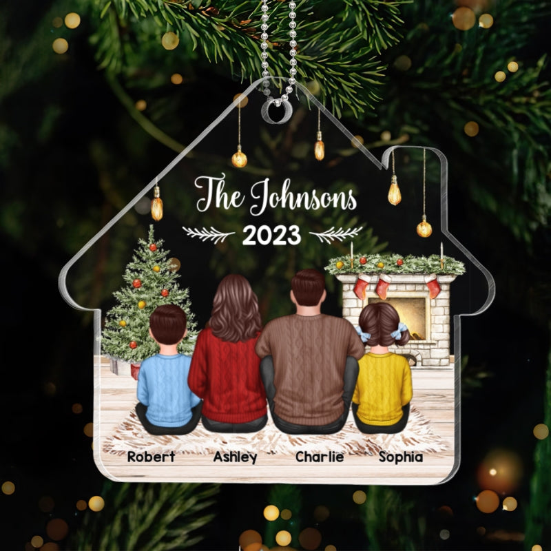 Family Sitting Back View House Shaped Personalized Acrylic Ornament