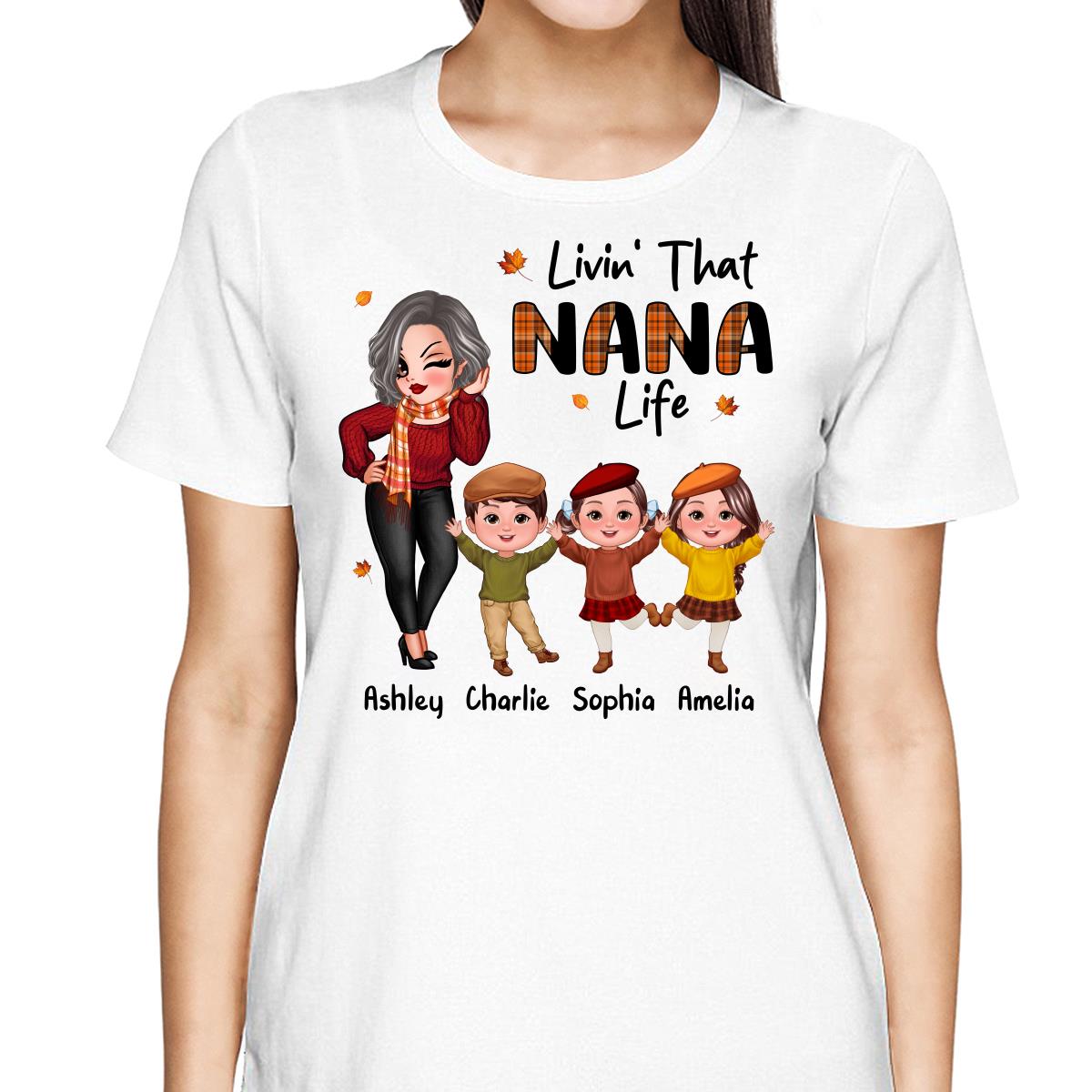 Livin‘ That Grandma Life Fall Season Woman & Happy Kids Personalized Shirt