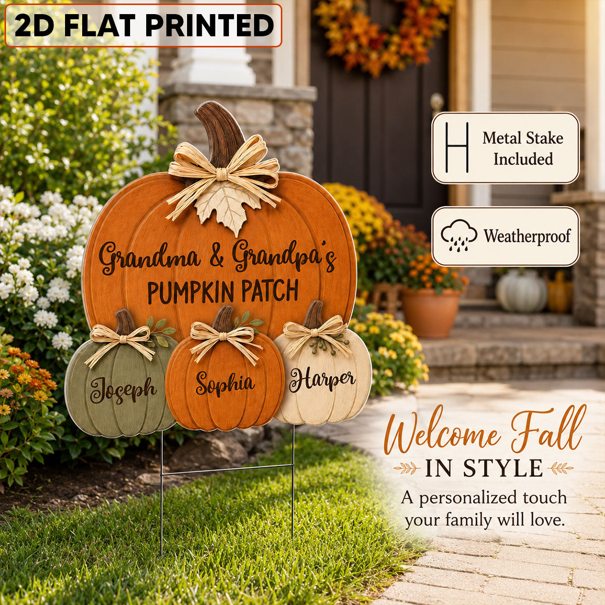 Cozy Rustic Fall Vibe Grandpa Grandma's Pumpkin Patch - Personalized Yard Sign - Fall Decor For Grandparents