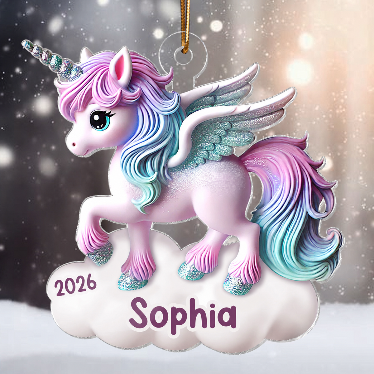 Magical Unicorn 3D Effect Baby's First Christmas Personalized Acrylic Flat Ornament