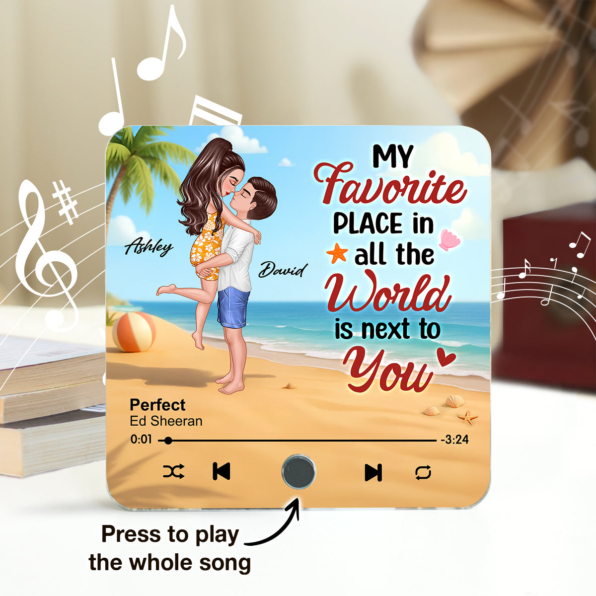 My Favorite Place in All the World is Next to You, Summer Hugging Couple Personalized Music Fridge Magnet