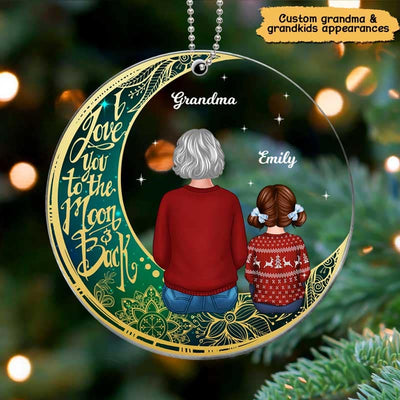 Green Sky Moon Grandma Grandkids Personalized Acrylic Ornament