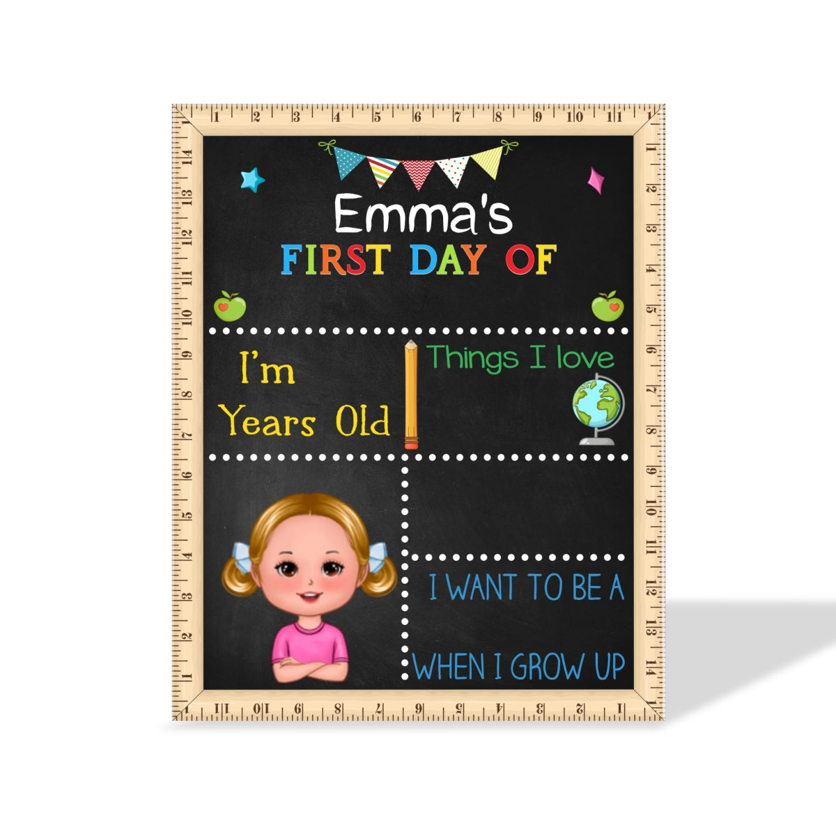 Adorable Kid First Day Of School Personalized Board Sign, Editable, Reusable Back To School Sign