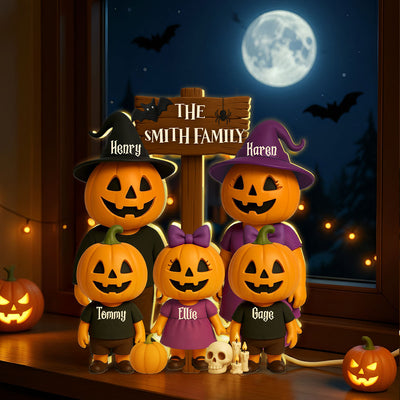 Jack O' Lantern Family 3D Effect Personalized Light Box Halloween Decor