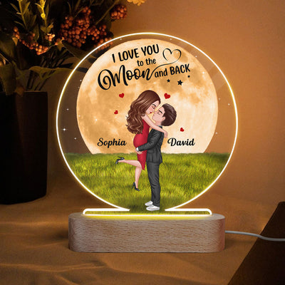 Big Moon Hugging Couple Personalized Circle Acrylic LED Night Light LED Lamp