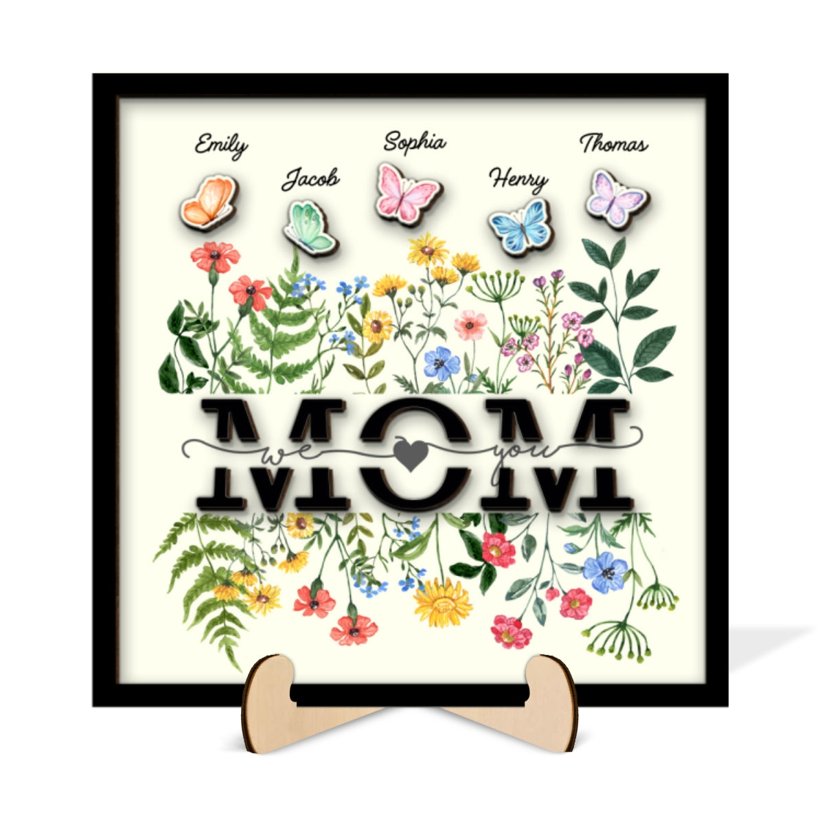 Grandma Mom Wild Flowers Butterflies Personalized 2-layer Wooden Plaque