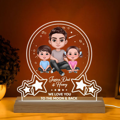 Moon Stars Dad Grandpa Love You To The Moon Personalized Warm Acrylic Custom Shape LED Night Light