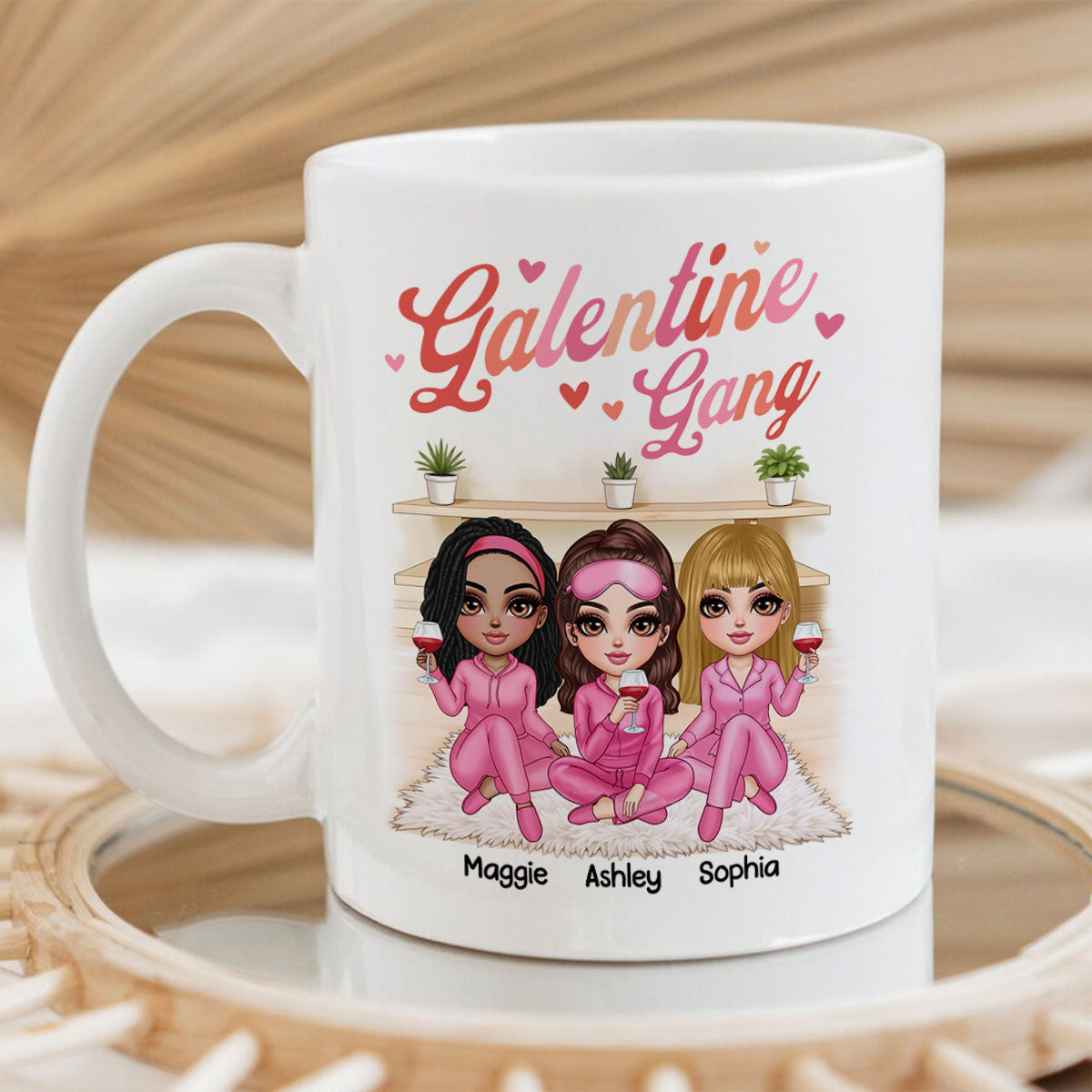 Galentine Gang Pretty Besties Sisters In House Personalized Mug,  Mug, Social Club, Besties Gift