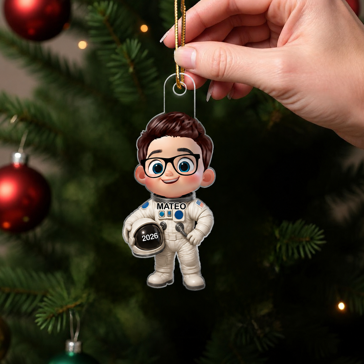 3D Effect Little Kid Boy Dream Job Firefighter Christmas Personalized Acrylic Ornament