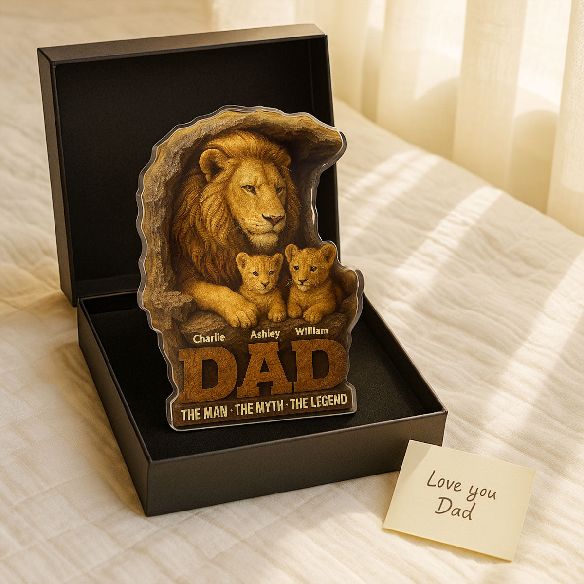 Lion Dad And Kids Personalized Custom Shape Acrylic Block Plaque