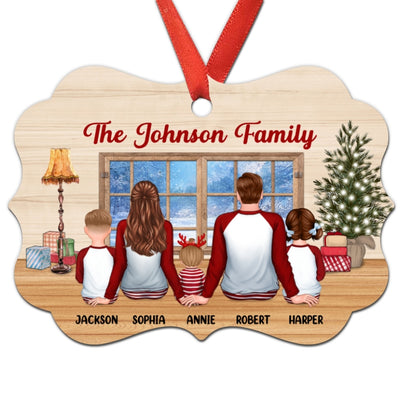 Christmas Family Pajamas Back View By Window Personalized Christmas Ornament