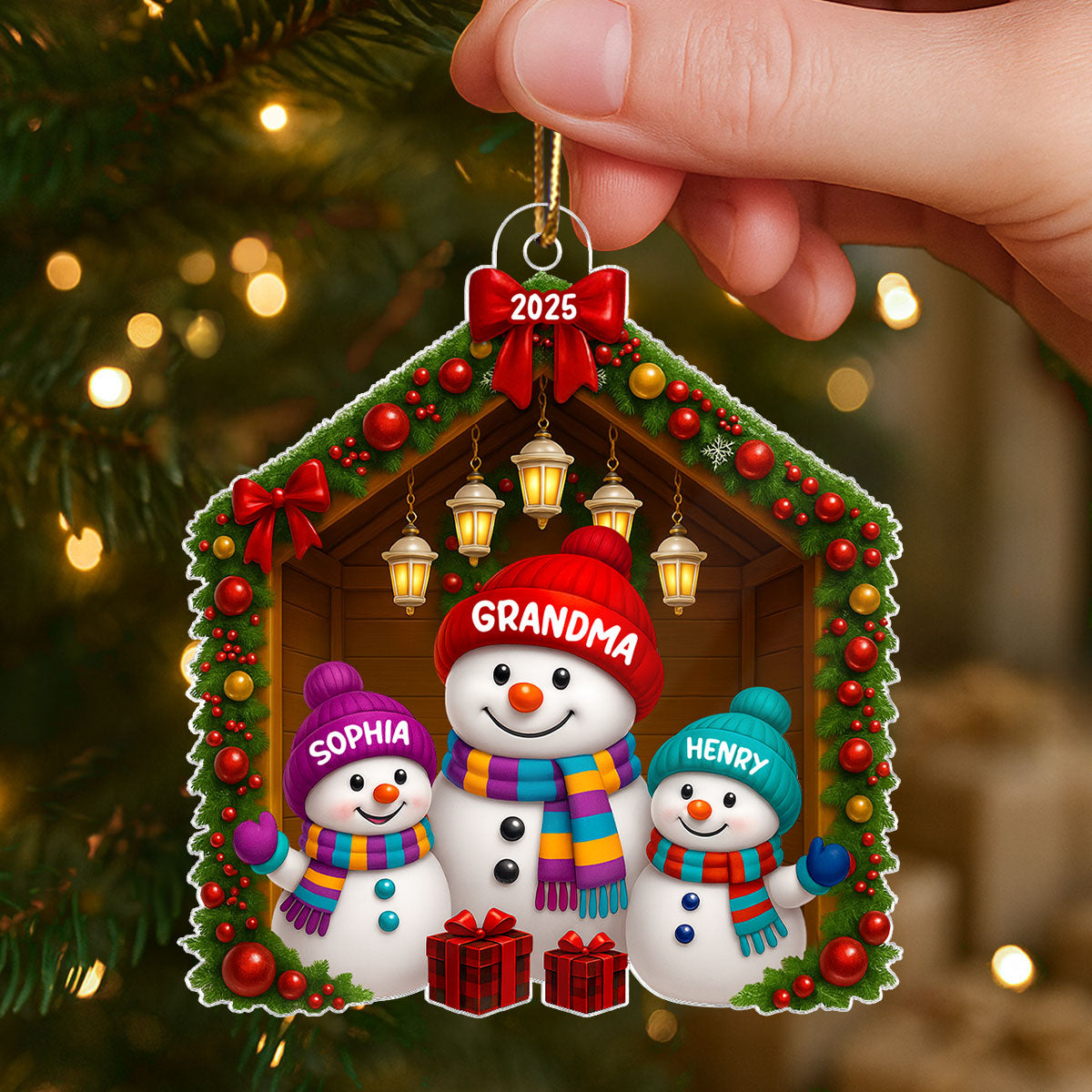 Grandma Grandkids Snowman Personalized Acrylic Ornament - 2025 Thoughtful Christmas Gift for Grandma