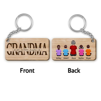 Best Grandma Ever Back View Woman Kids Dog Cat Personalized Wooden Keychain