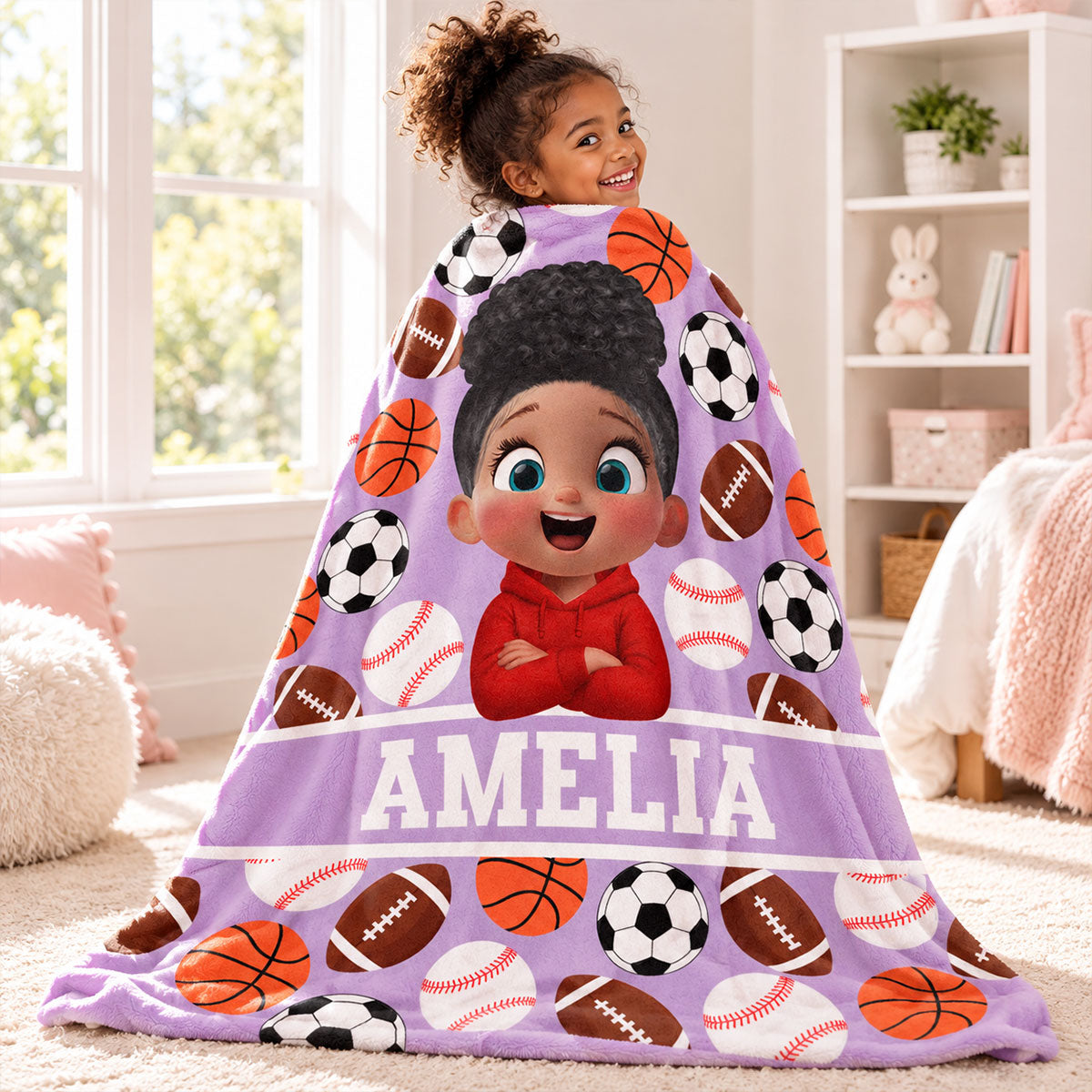 Multiple Sports Lovers Boy Girl Custom Name - Personalized Fleece Blanket - Christmas Gift For Kids Sport Lovers, Grandson, Son, Granddaughter, Daughter