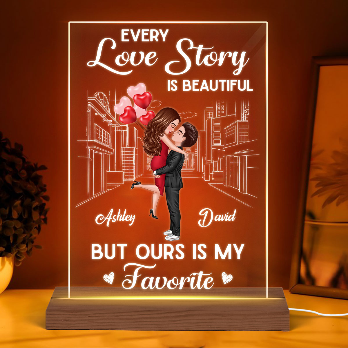Favorite Love Story Hugging Couple Personalized LED Night Light Acrylic LED Lamp