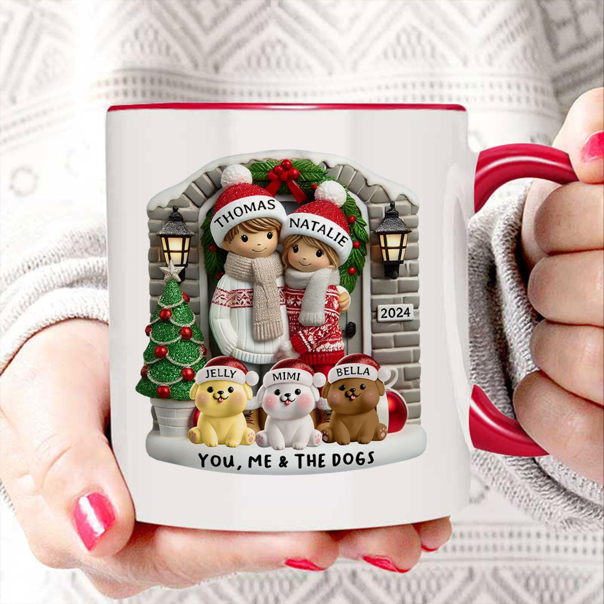 Personalized Farmhouse Couple Mug with Optional Pet Dog Cat, Christmas Gift for Him, Gift for Her