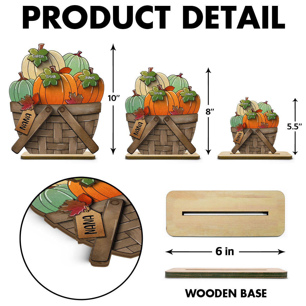 Pumpkin Fall Season For The Flower Basket Family Grandma Personalized 2-Layer Standing Wooden Plaque