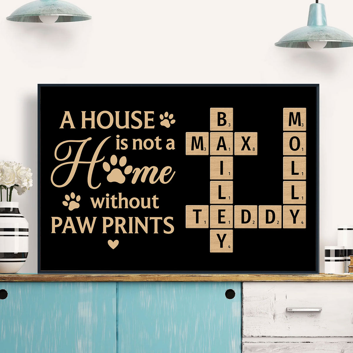 Pet Lover Home Decor Home With Paw Prints Crossword Puzzle Art Black Theme Personalized Poster