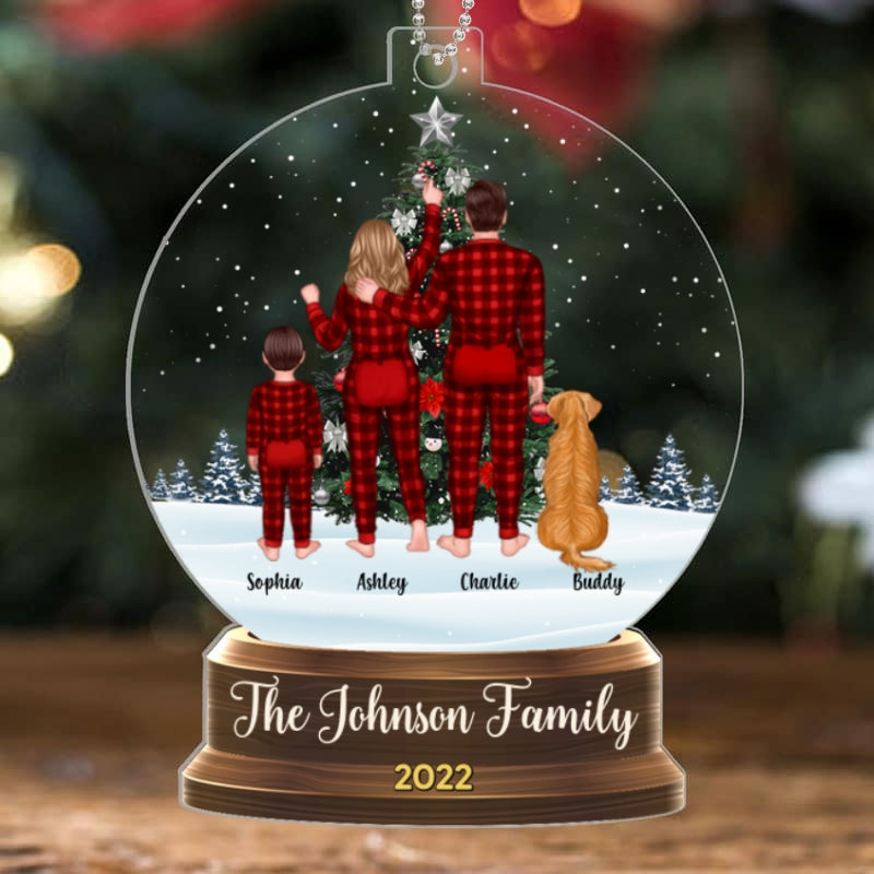 Pajamas Family Decorating Tree Snow Globe Personalized Acrylic Ornament