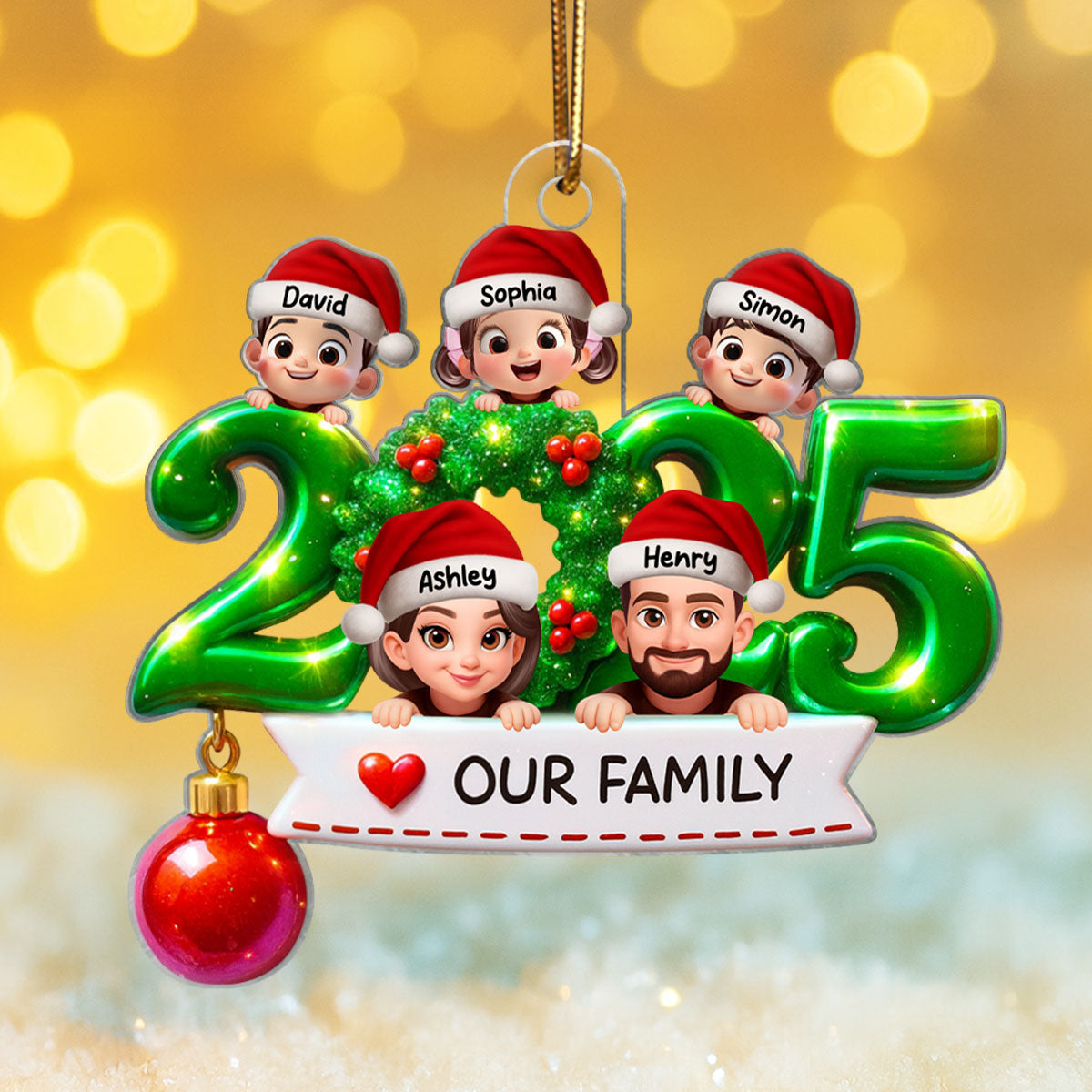 Family Peeking 2025 Personalized 3D Effect Acrylic Ornament, Christmas Tree Decor,  Gift for Husband, Wife, Kids
