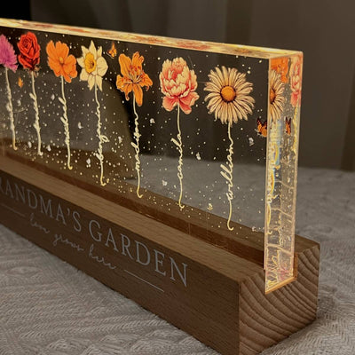 Grandma‘s Garden Birth Month Flower Personalized LED Night Light, Gift For Grandma Mom