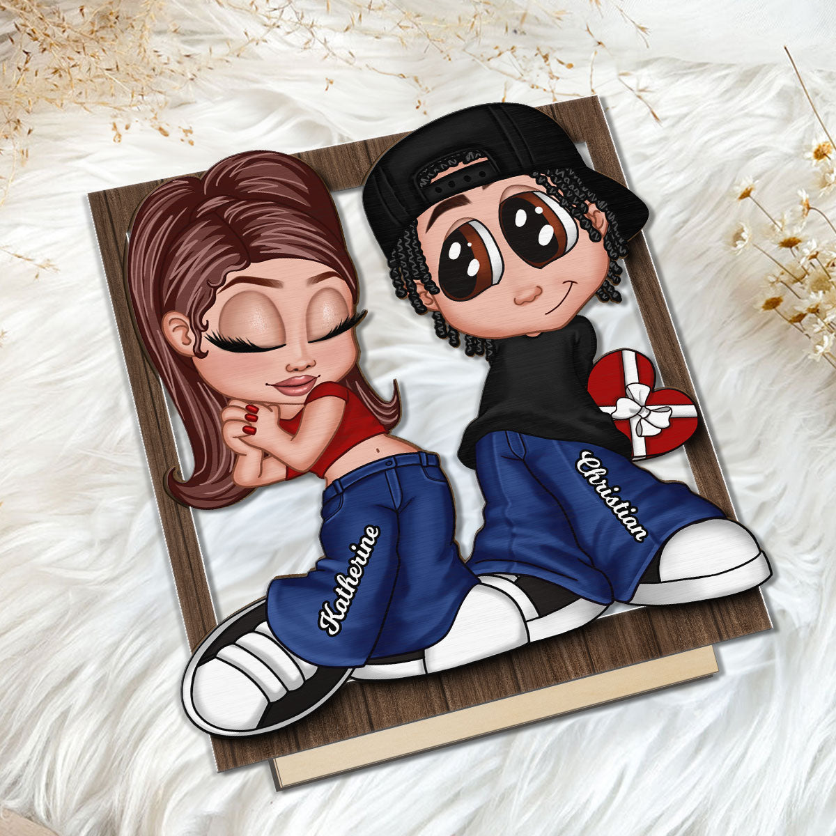 Y2K Couple Frame Gift For Him, Gift For Her Home Decor Personalized 2-Layer Standing Wooden Plaque