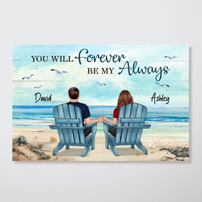 Back View Couple Sitting Beach Landscape Personalized Horizontal Poster