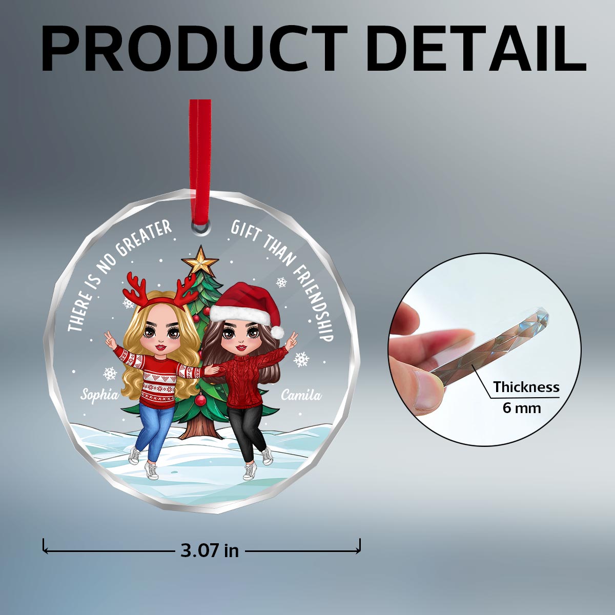 Happy Besties And Christmas Tree Personalized Glass Ornament, Christmas Gift For Him, For Her