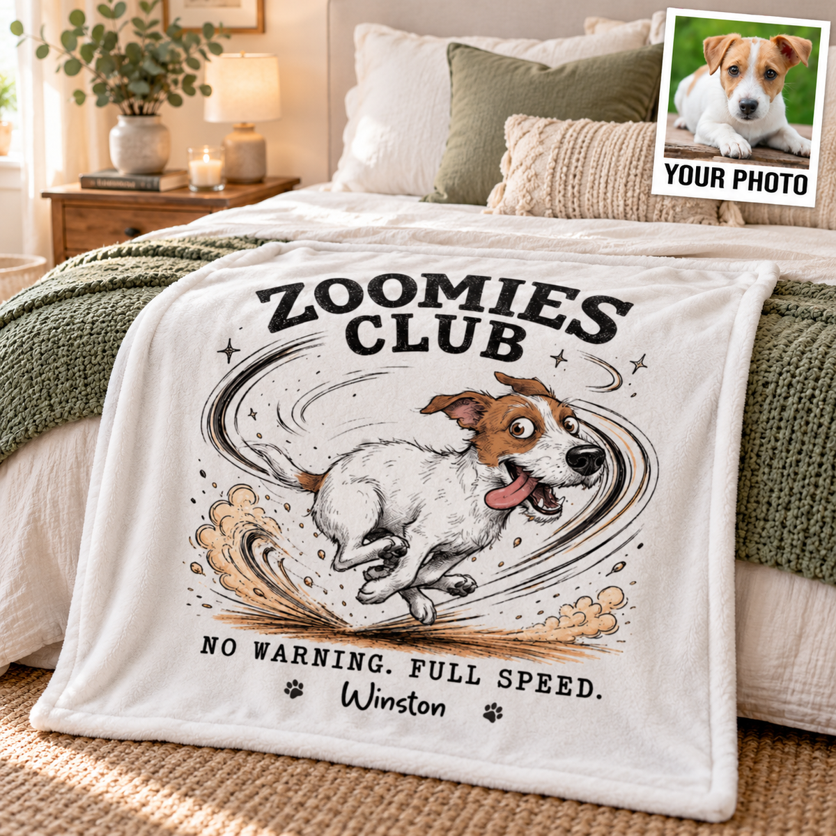 Zoomies Club Official Member Quirky Dog Portrait From Your Custom Pet Photo - Personalized Blanket - Funny Gift For Dog Cat Lover