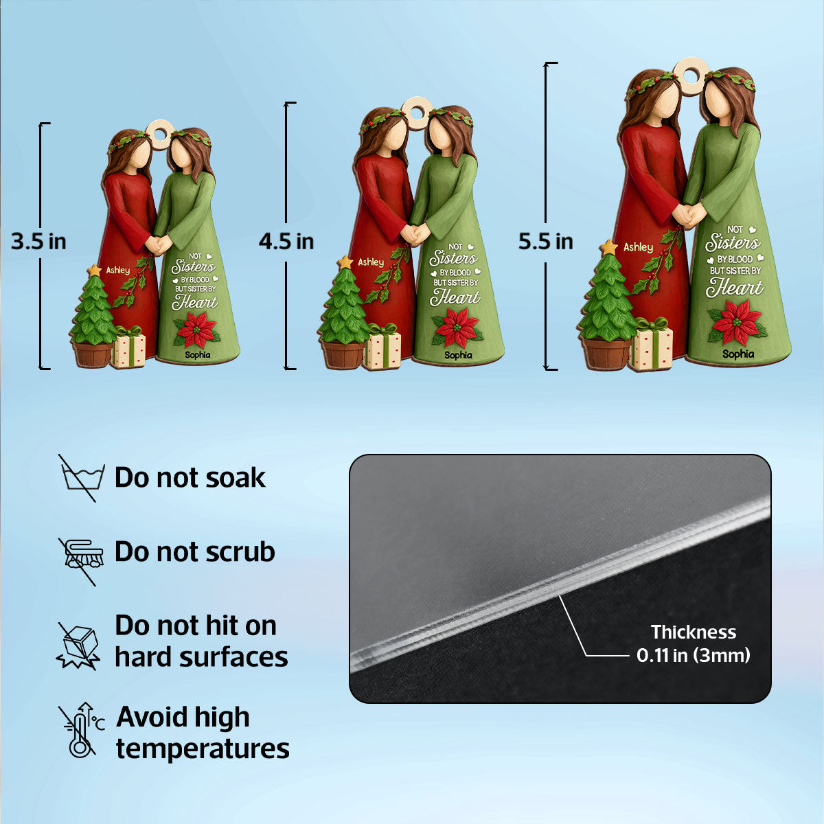 Christmas Best Friends Are Hard To Find 3D Effect Personalized Wooden Ornament, Christmas Gift Friendship Gift for Besties
